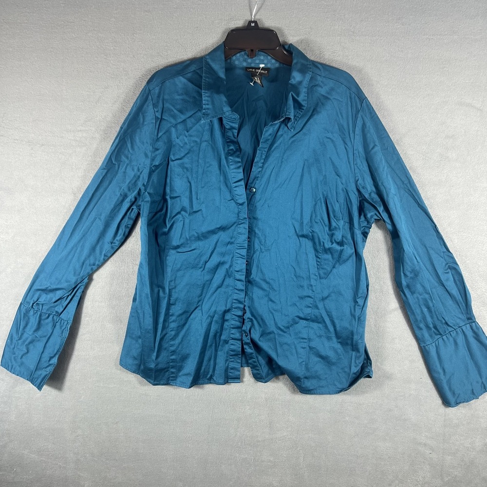 Lane Bryant Women's 18/20 Plus Teal Button-Down Shirt‎ Blouse Long Sleeve Cotton